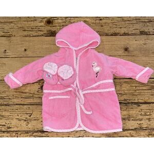 Spasilk Baby 0-9months Pink Bath Hoodie Robe w/Bath Slippers NEW